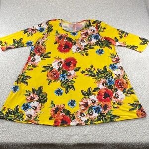 Sweet Love Yellow Floral Swing Dress womans 1XL 
Bright